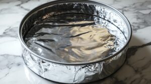 Wrap the outside of a 9-inch springform pan in aluminum foil to prevent any leakage